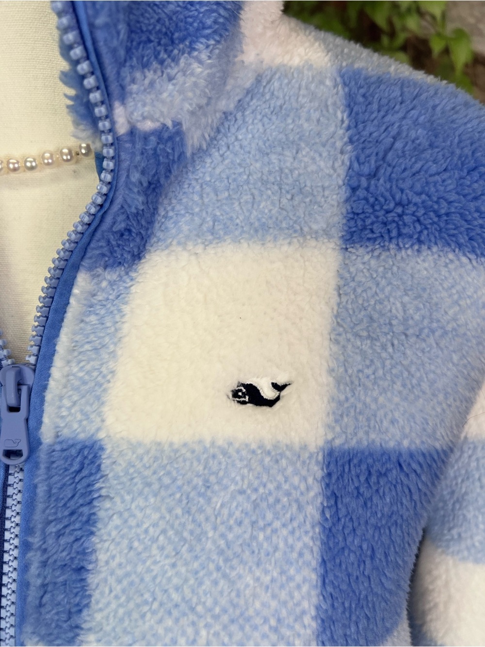 VINEYARD VINES Preppy Blue and White Plush Buffalo Check Quarterzip Pullover, S - Picture 4 of 13